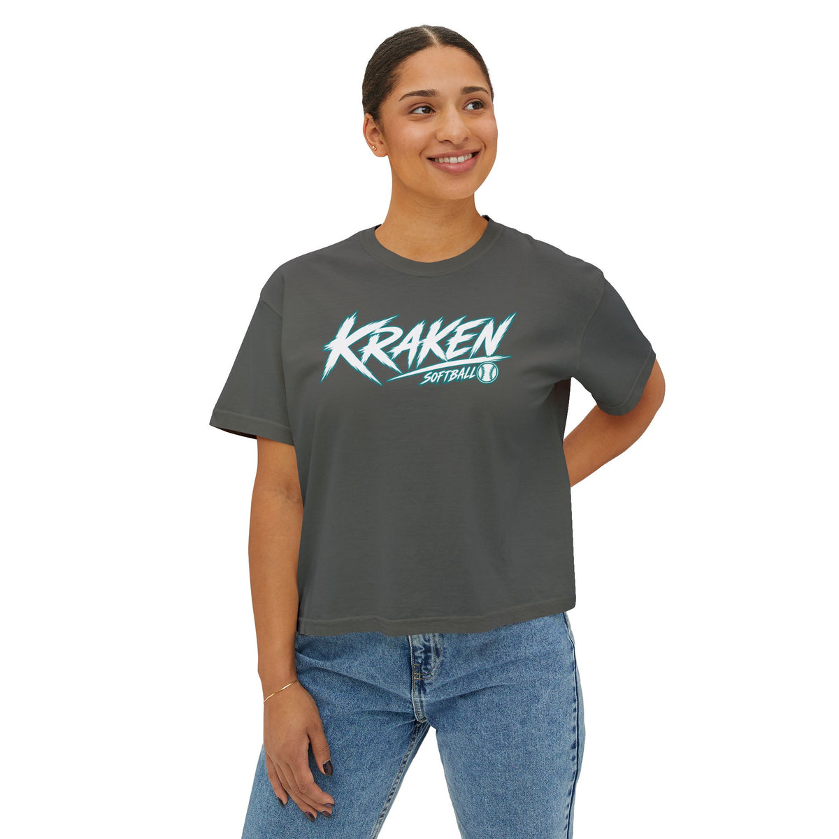 Kraken Softball Women's Boxy Tee — Custom Name & Number Team Jersey