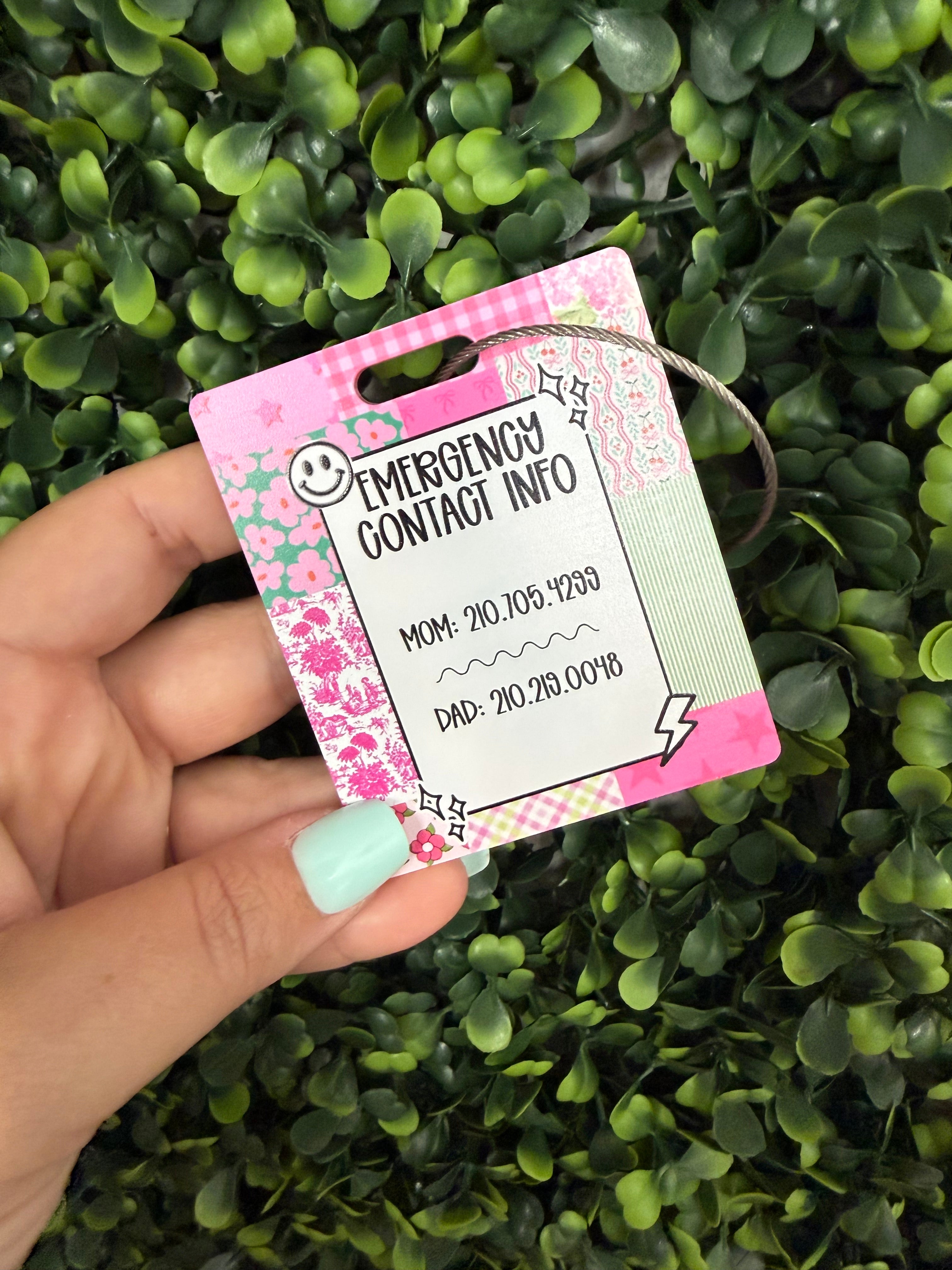 Personalized Emergency Contact Backpack Tag