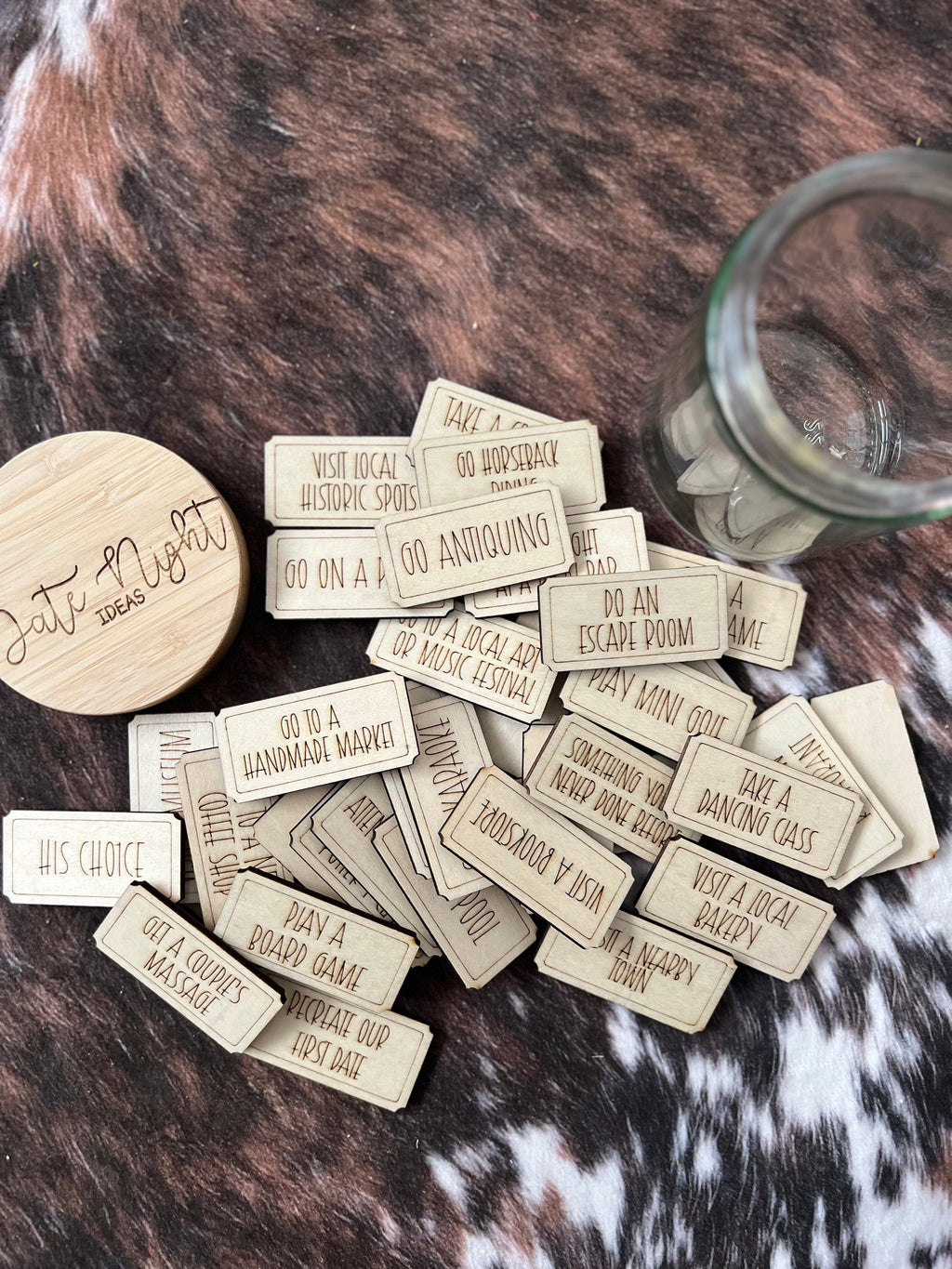Date Night Idea Jar: 35 Wood Token Romantic Couple Gift handmade by Ranch Haus Creations