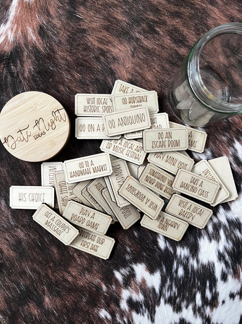 Date Night Idea Jar: 35 Wood Token Romantic Couple Gift handmade by Ranch Haus Creations