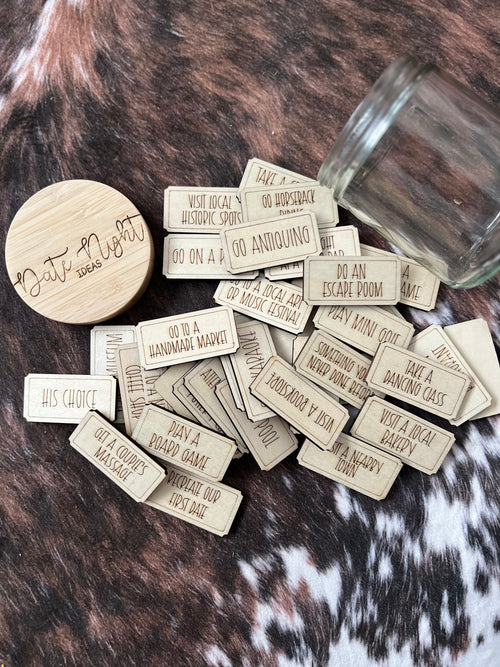 Date Night Idea Jar: 35 Wood Token Romantic Couple Gift handmade by Ranch Haus Creations