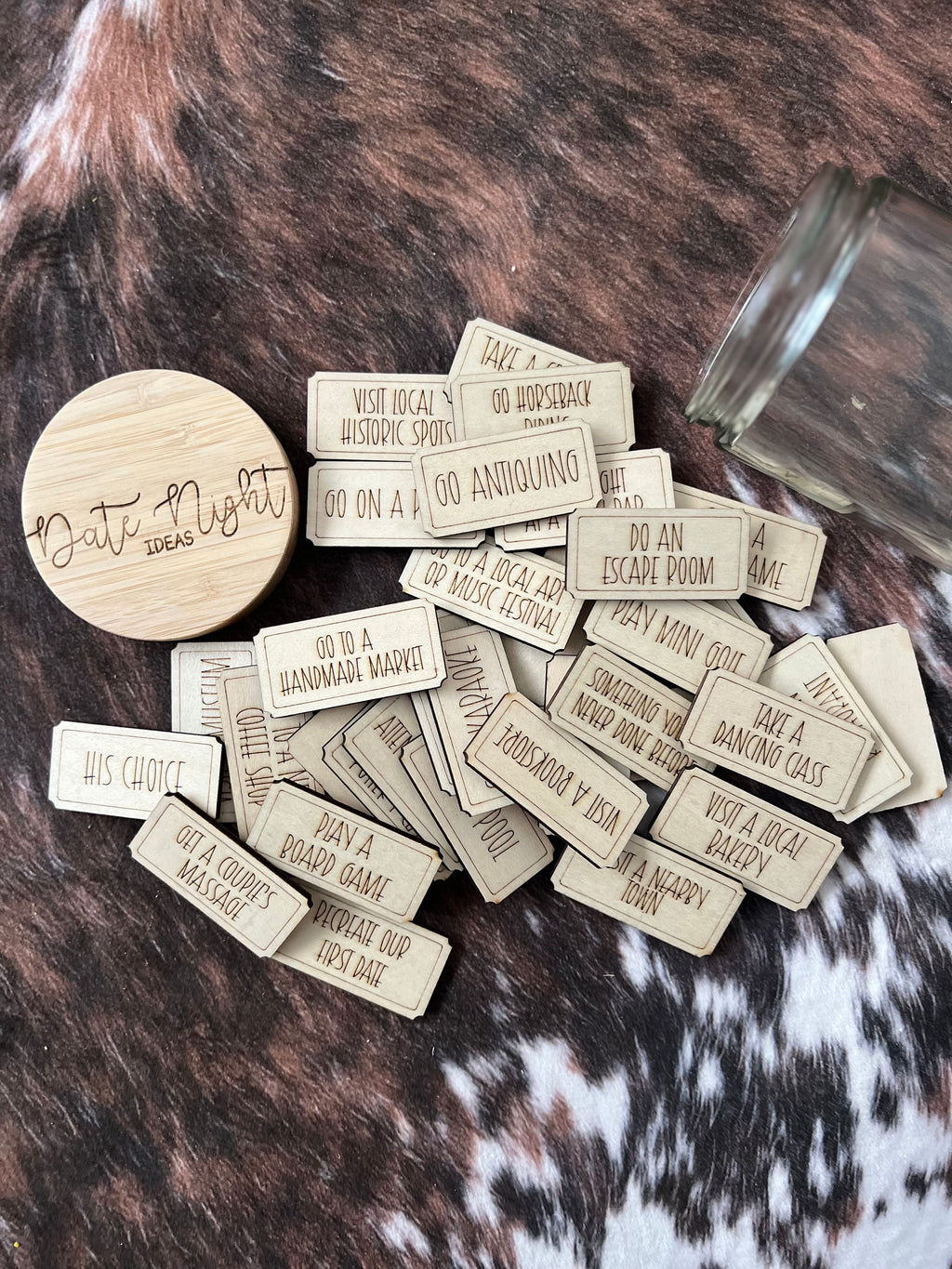 Date Night Idea Jar: 35 Wood Token Romantic Couple Gift handmade by Ranch Haus Creations