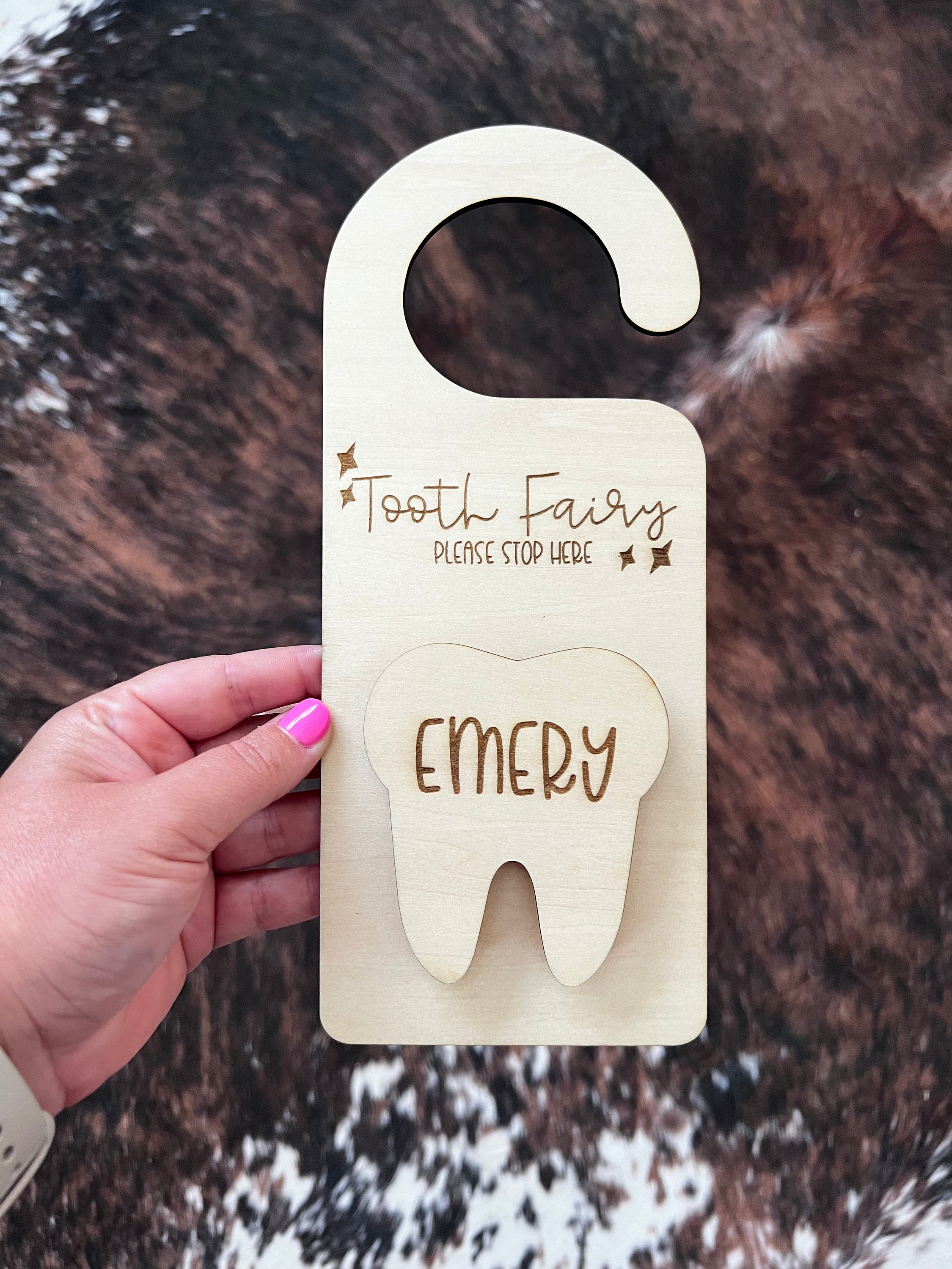 Personalized Wooden Tooth Fairy Door Hanger: Custom Name handmade by Ranch Haus Creations