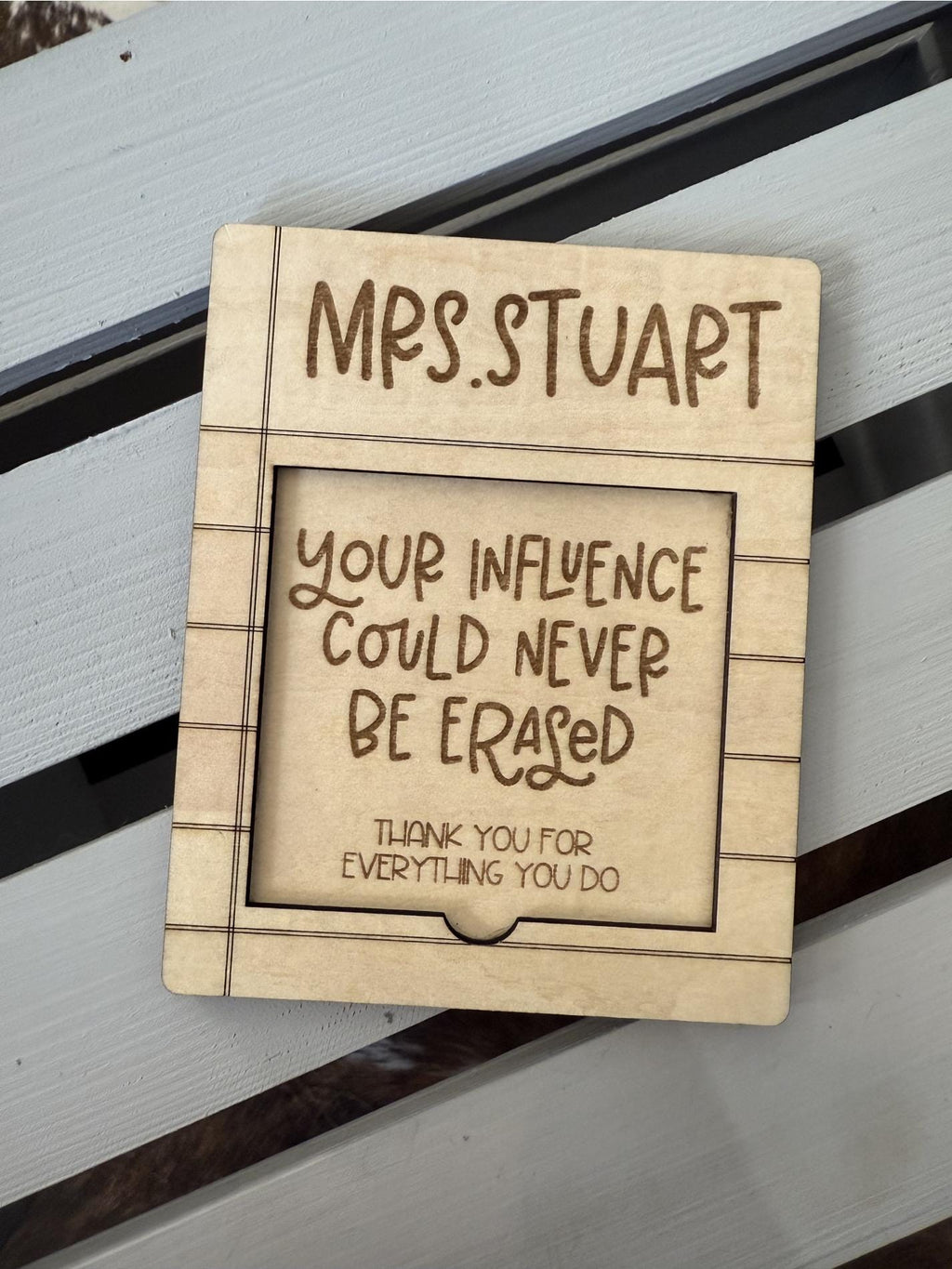Personalized Birchwood Teacher Sticky Note Holder Gift handmade by Ranch Haus Creations