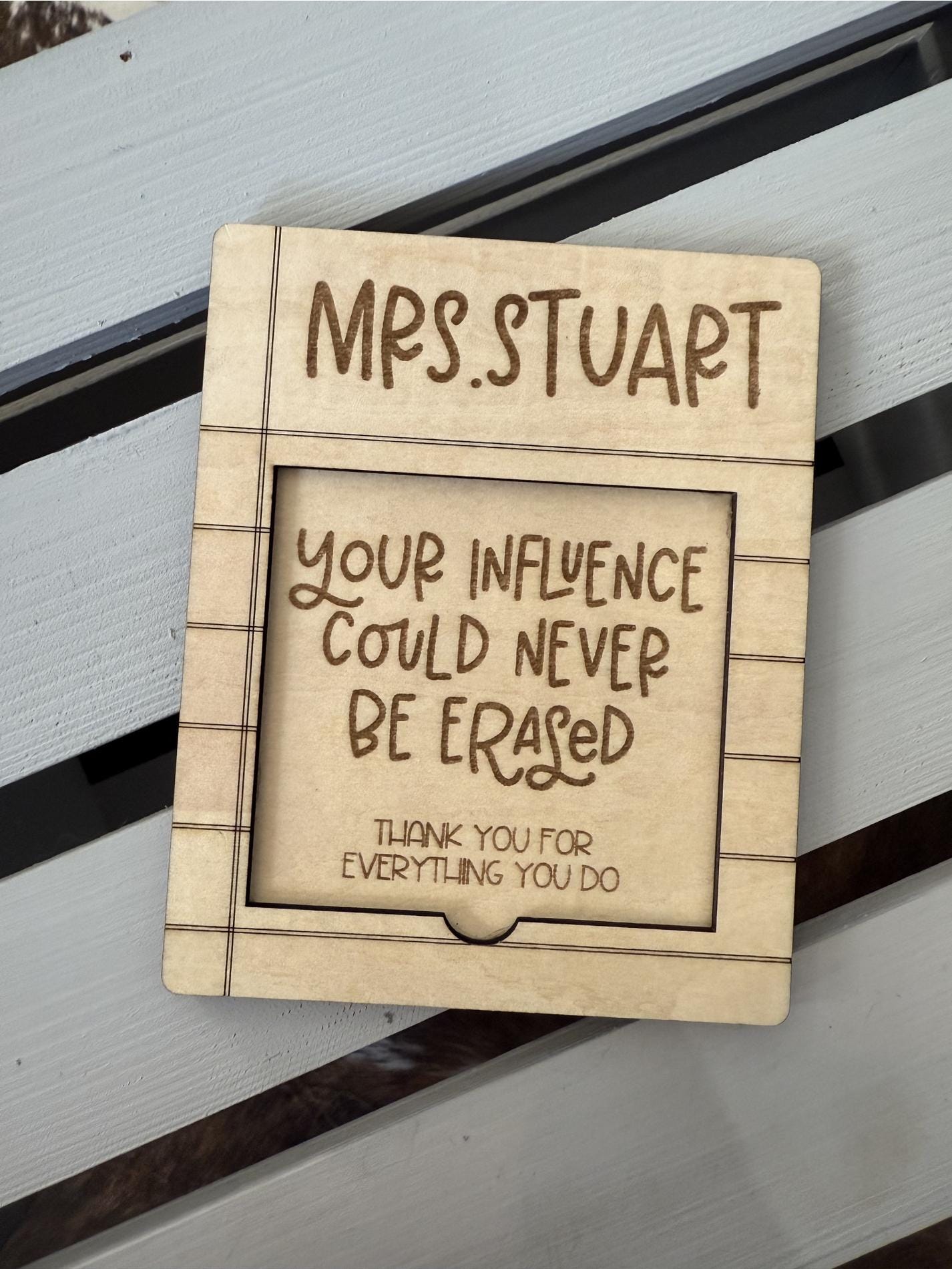 Personalized Birchwood Teacher Sticky Note Holder Gift handmade by Ranch Haus Creations