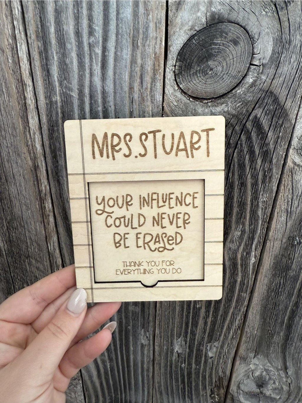 Personalized Birchwood Teacher Sticky Note Holder Gift handmade by Ranch Haus Creations