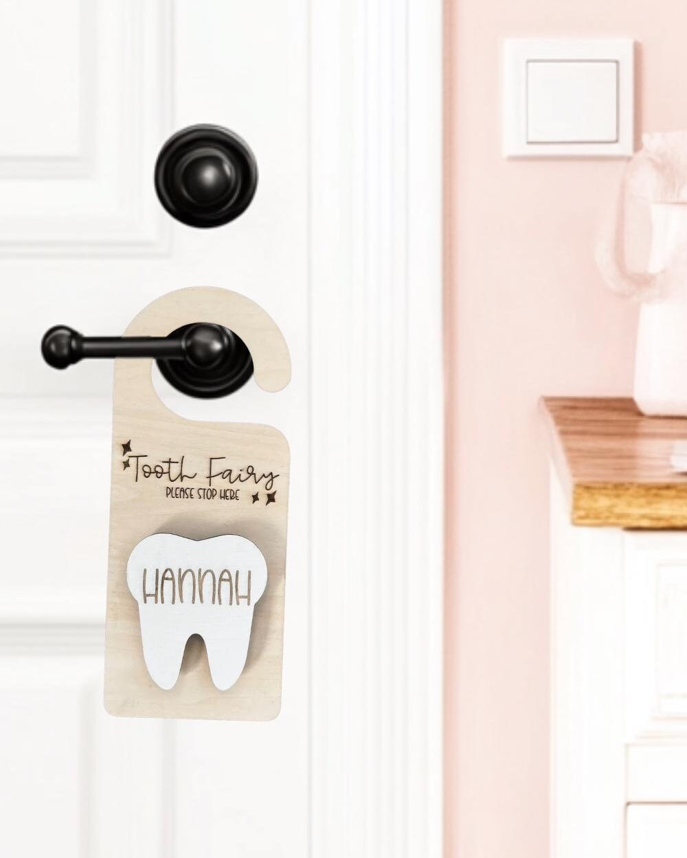 Personalized Wooden Tooth Fairy Door Hanger: Custom Name handmade by Ranch Haus Creations