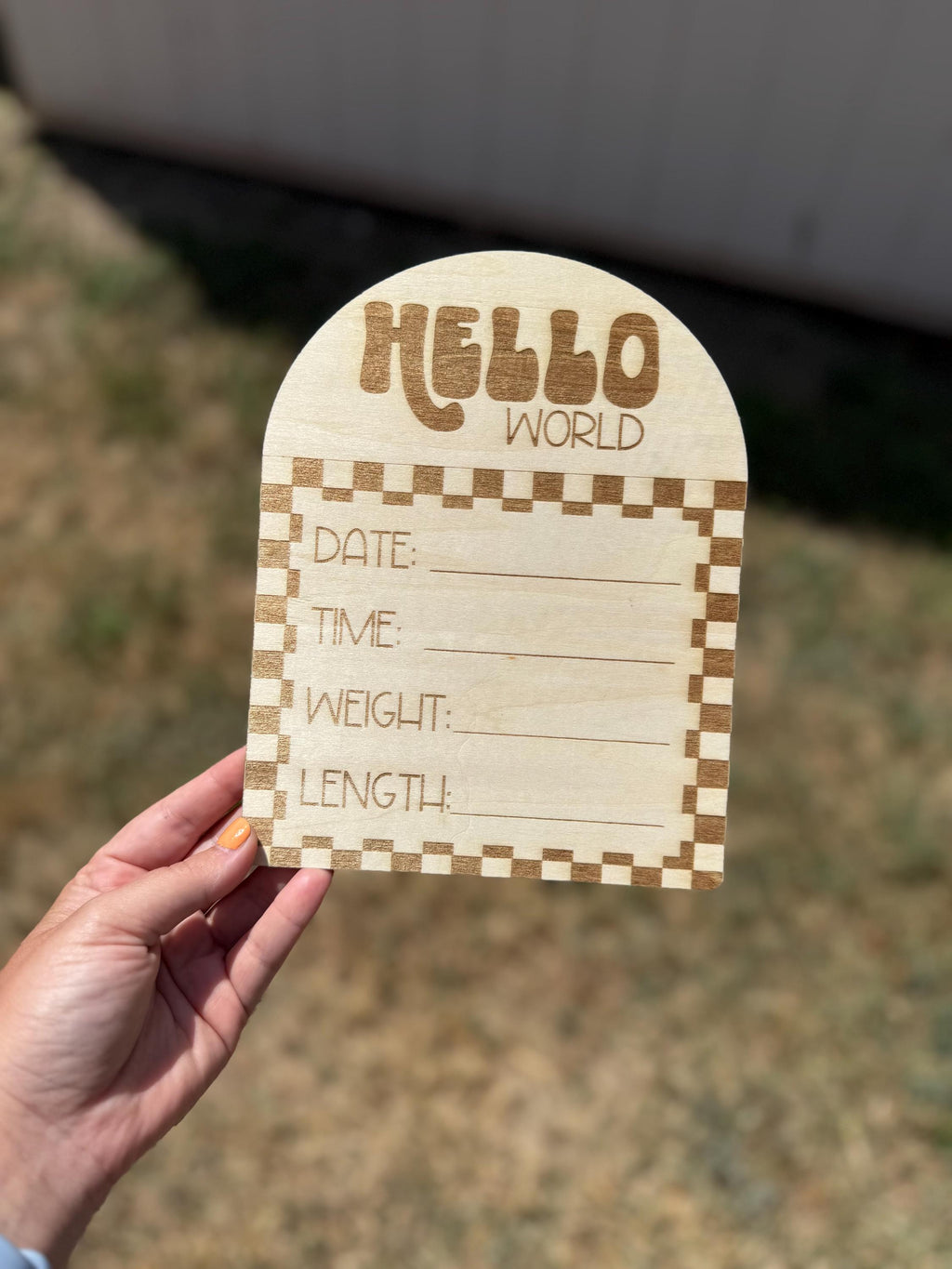 Retro Checkered Baby Name Sign: Birch Wood Birth Announcement handmade by Ranch Haus Creations