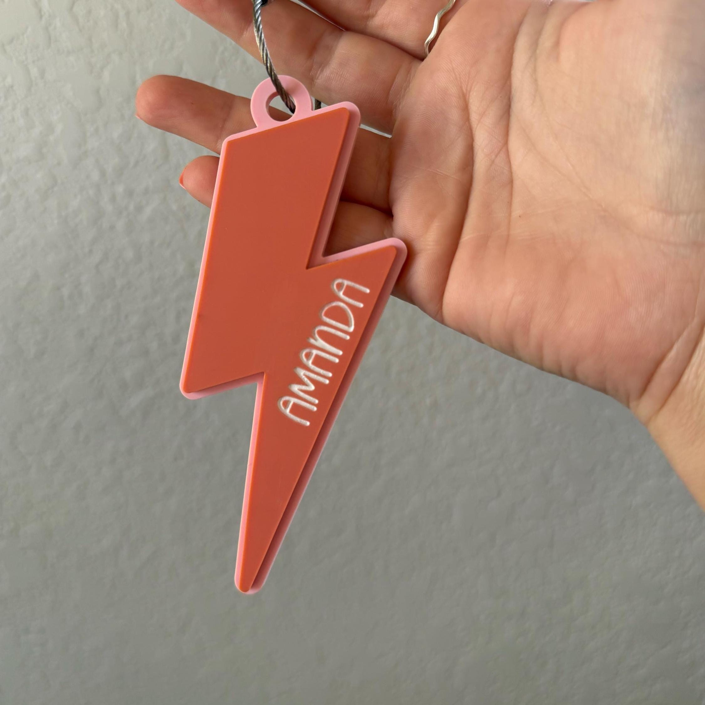 Personalized Acrylic Lightning Bolt Keychain: Custom Name Engraved Cha handmade by Ranch Haus Creations