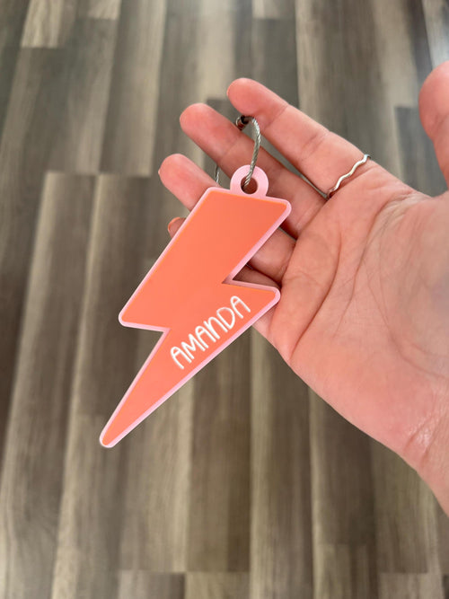 Personalized Acrylic Lightning Bolt Keychain: Custom Name Engraved Cha handmade by Ranch Haus Creations