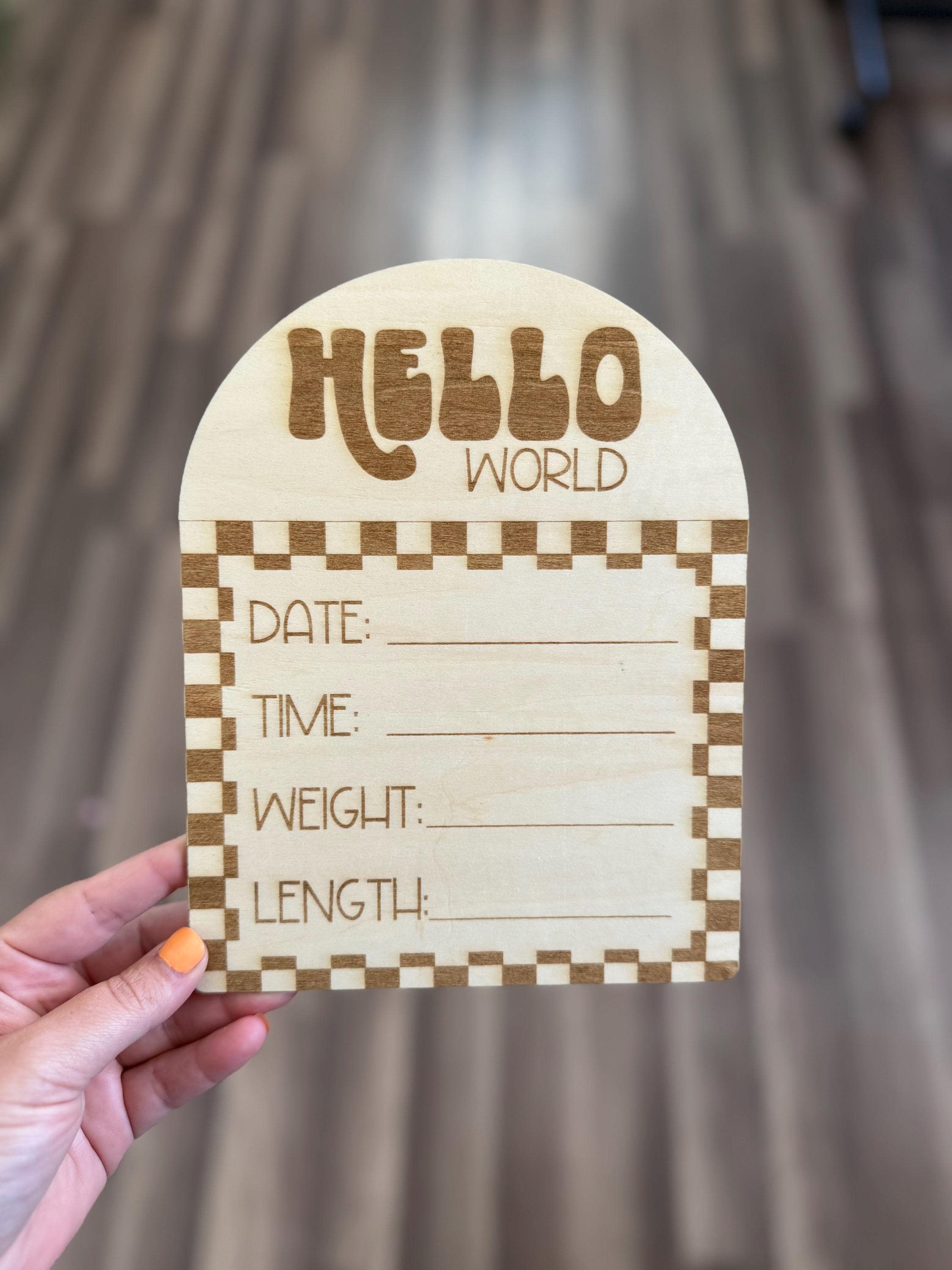 Retro Checkered Baby Name Sign: Birch Wood Birth Announcement handmade by Ranch Haus Creations