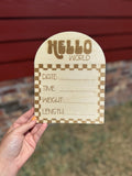 Retro Checkered Baby Name Sign: Birch Wood Birth Announcement handmade by Ranch Haus Creations