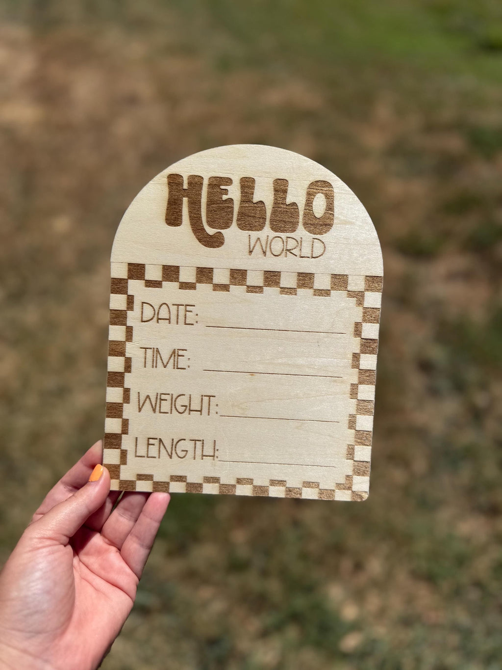Retro Checkered Baby Name Sign: Birch Wood Birth Announcement handmade by Ranch Haus Creations