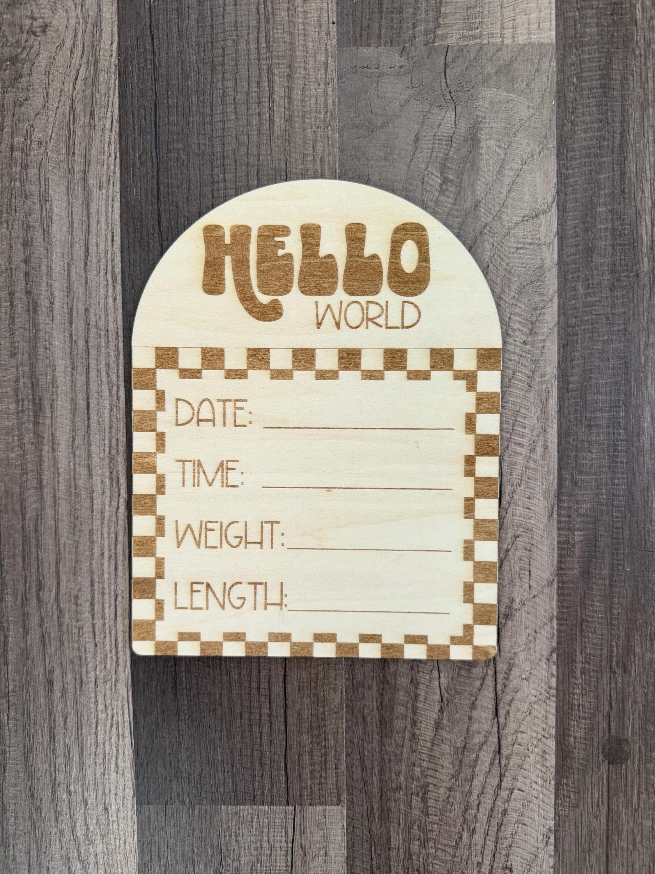 Retro Checkered Baby Name Sign: Birch Wood Birth Announcement handmade by Ranch Haus Creations