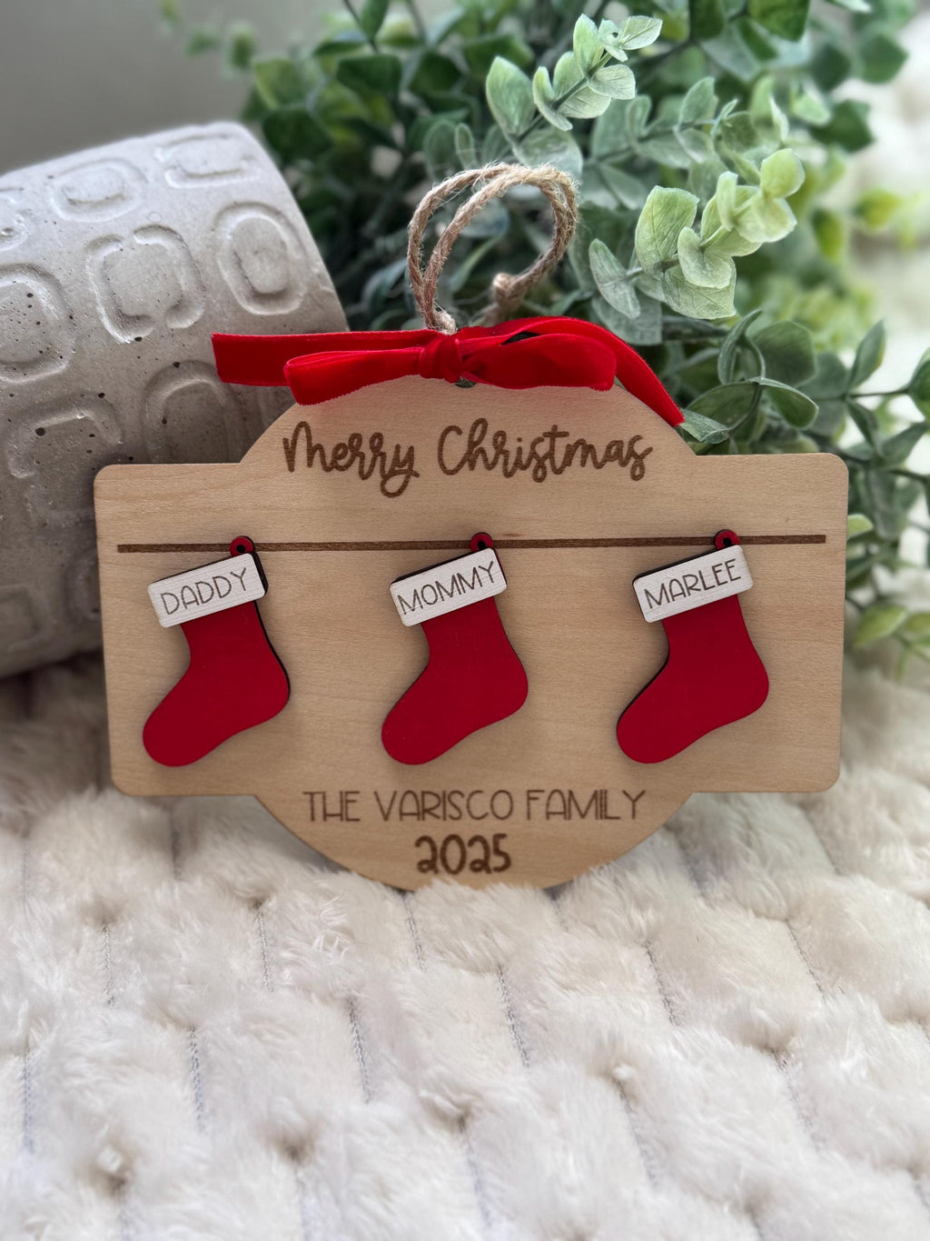 Personalized Family Stocking Ornament handmade by Ranch Haus Creations