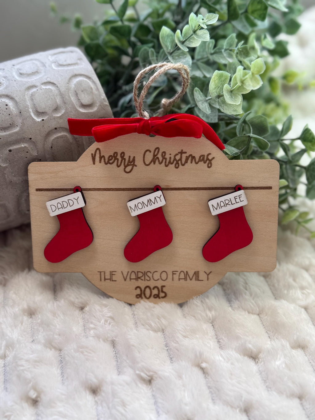 Personalized Family Stocking Ornament handmade by Ranch Haus Creations