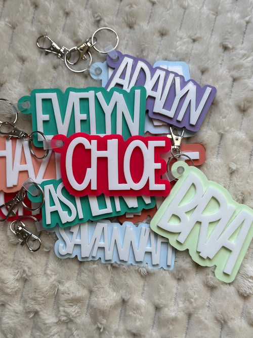 Custom Acrylic Name Keychain: Personalized Backpack or Diaper Bag Tag handmade by Ranch Haus Creations