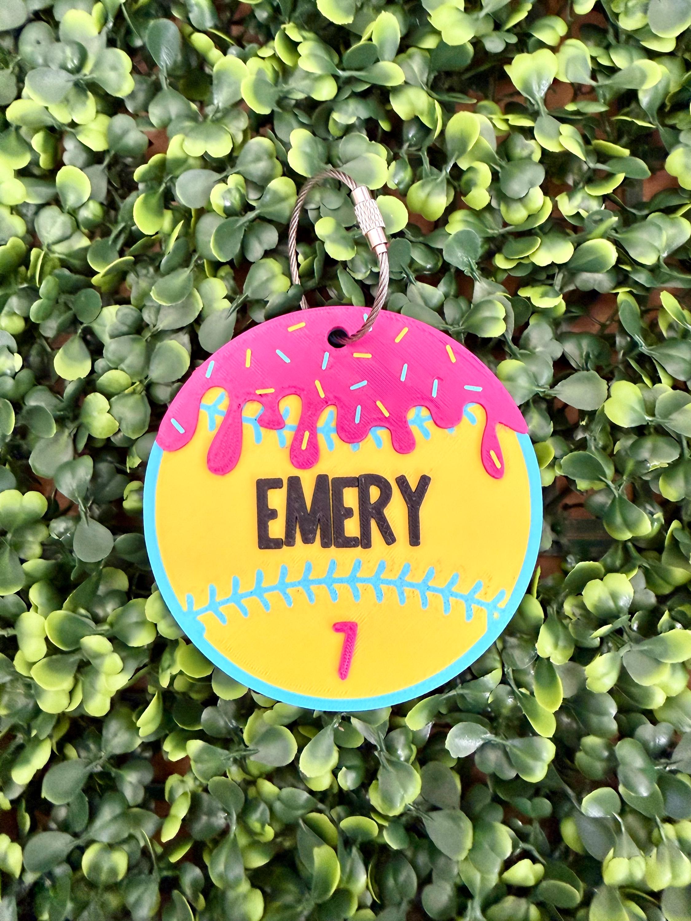 Personalized Drip Baseball Softball Bag Tag handmade by Ranch Haus Creations