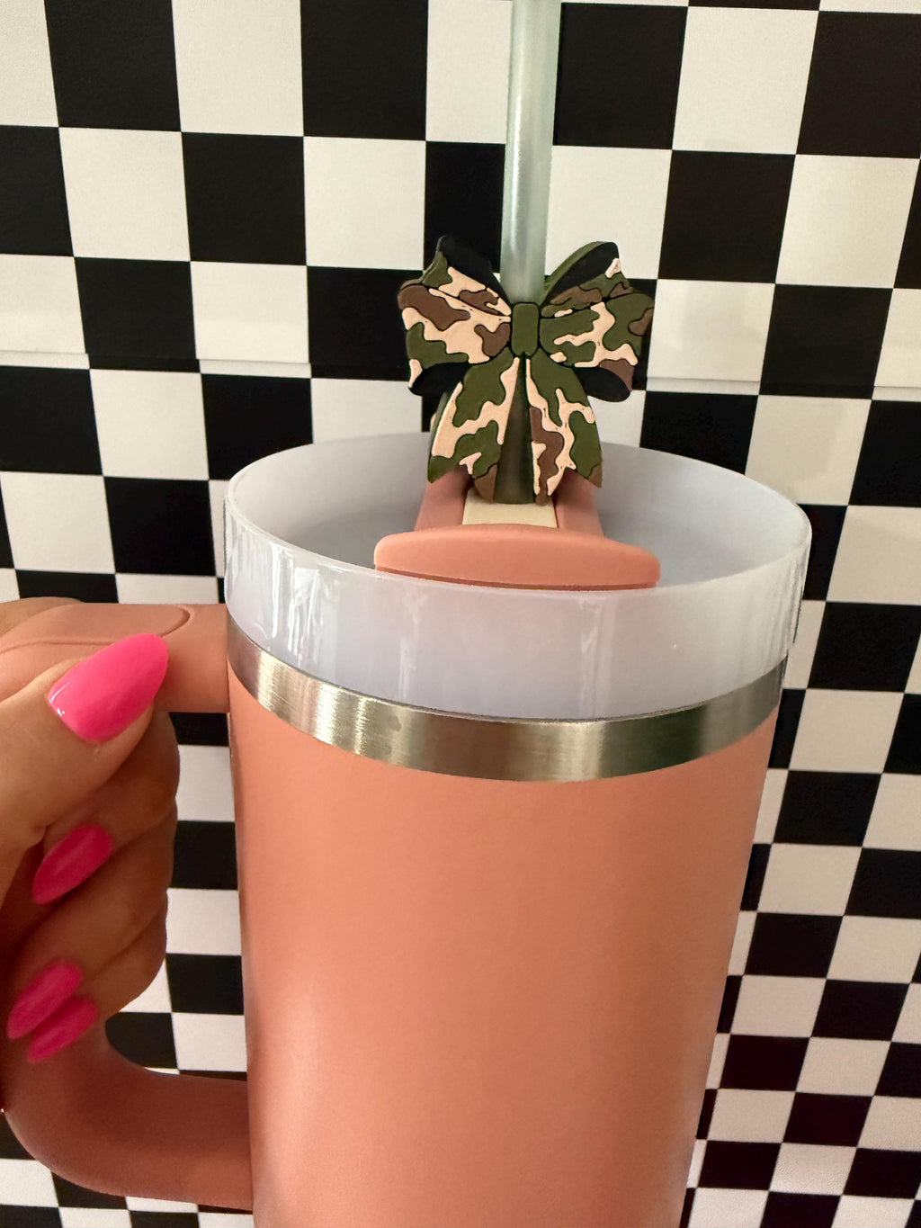 Camo Bow Straw Topper handmade by Ranch Haus Creations
