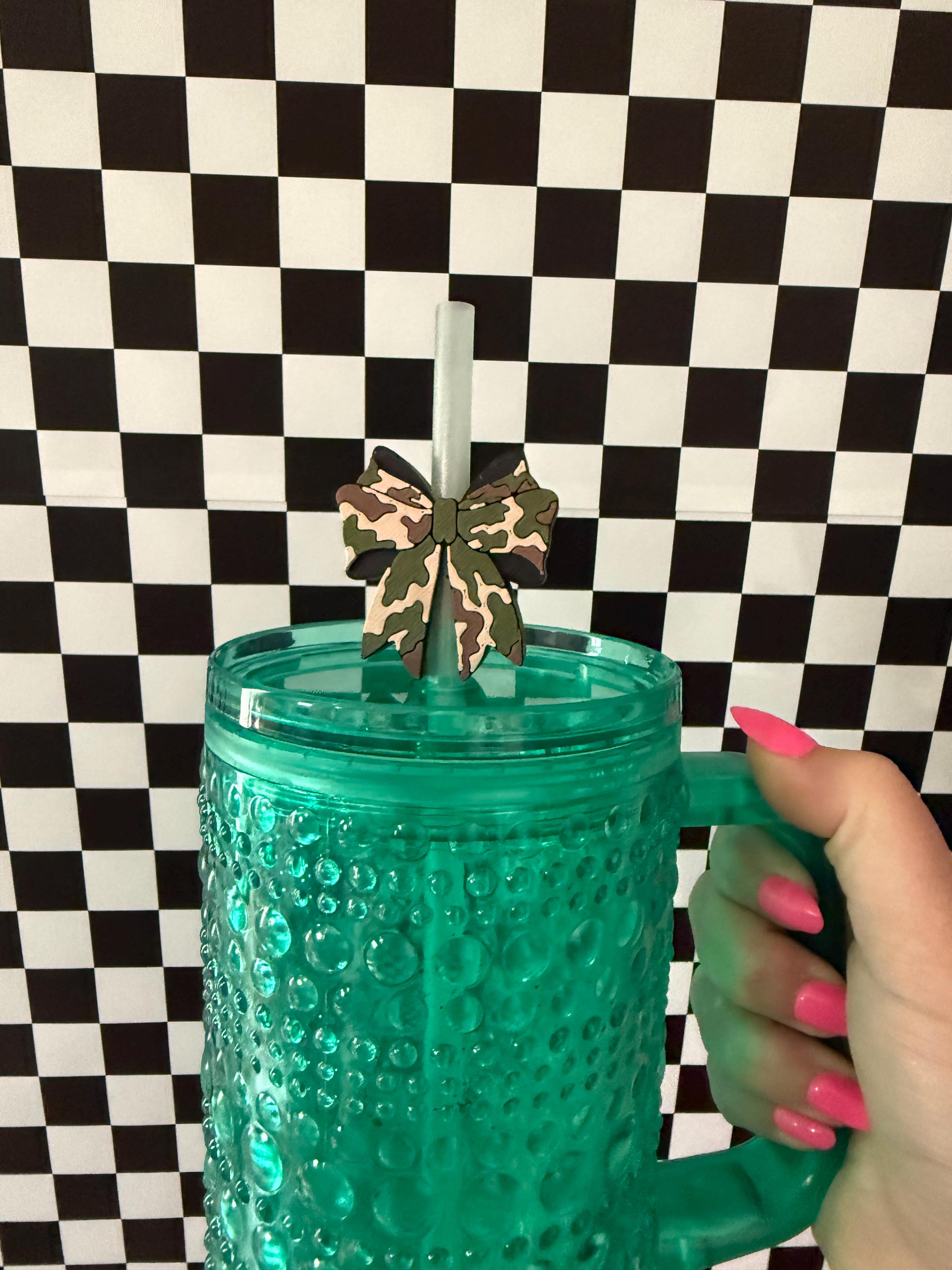 Camo Bow Straw Topper handmade by Ranch Haus Creations
