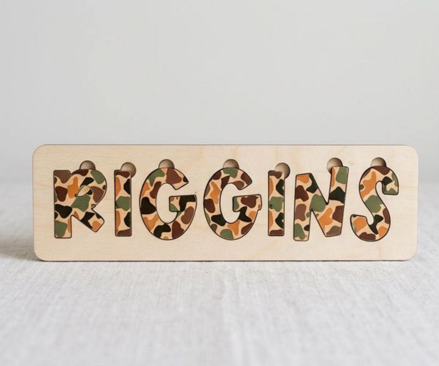 Duck Camo Wooden Name Puzzle handmade by Ranch Haus Creations