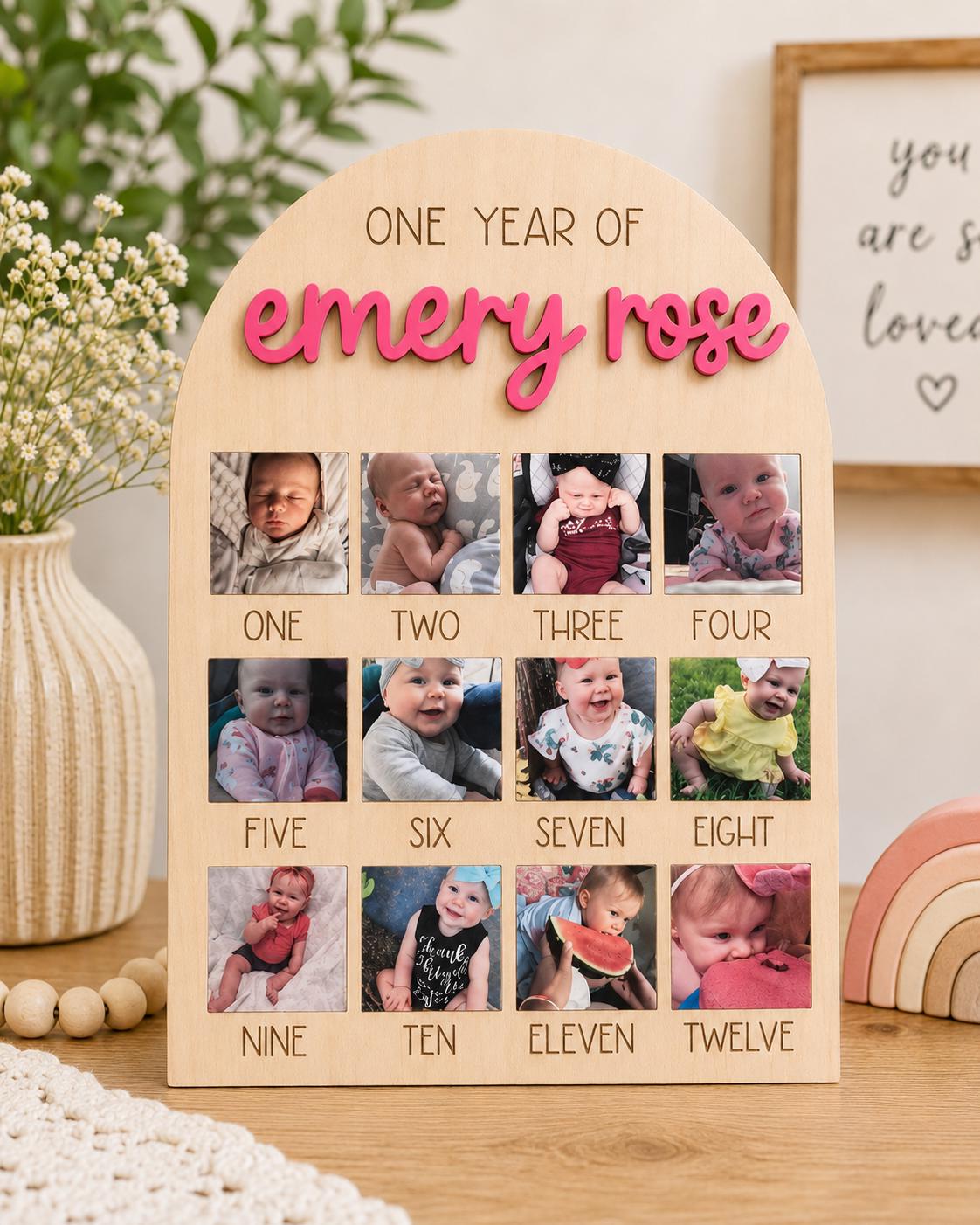 Newborn Photo Board: Laser Cut Birch Wood First Year Keepsake handmade by Ranch Haus Creations