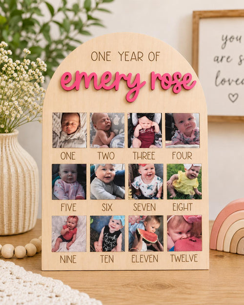 Newborn Photo Board: Laser Cut Birch Wood First Year Keepsake handmade by Ranch Haus Creations