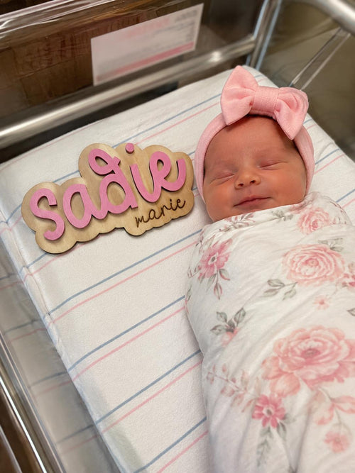 Personalized Baby Name Announcement Sign: Engraved Birch Wood handmade by Ranch Haus Creations
