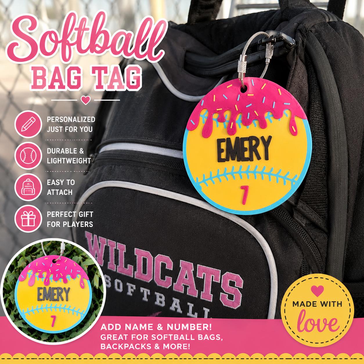 Personalized Drip Baseball Softball Bag Tag handmade by Ranch Haus Creations
