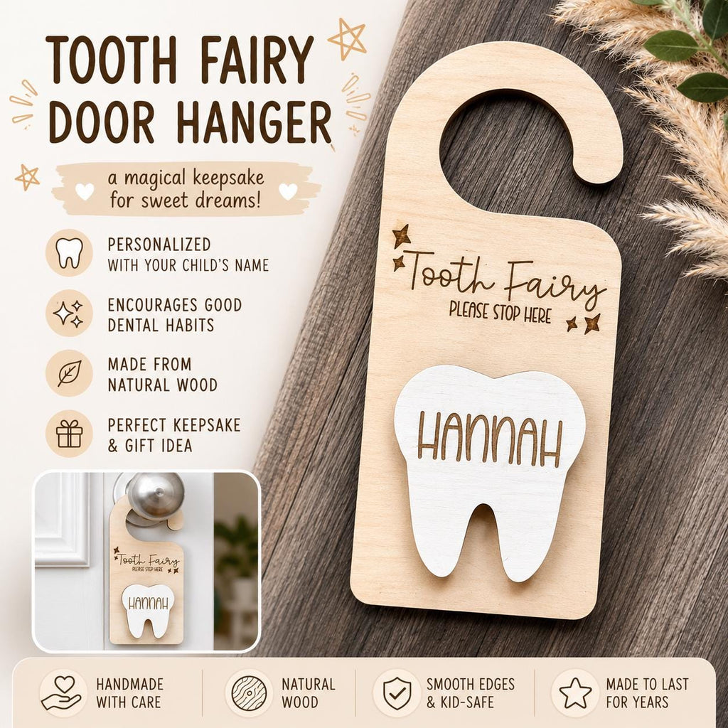Personalized Wooden Tooth Fairy Door Hanger: Custom Name handmade by Ranch Haus Creations