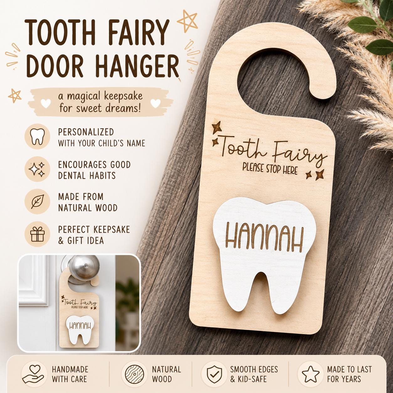 Personalized Wooden Tooth Fairy Door Hanger: Custom Name handmade by Ranch Haus Creations