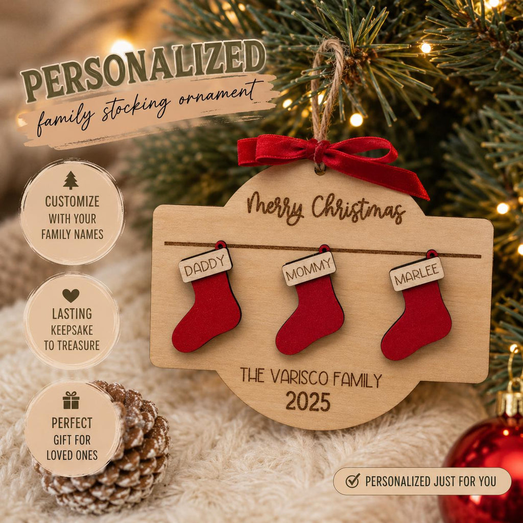 Personalized Family Stocking Ornament handmade by Ranch Haus Creations