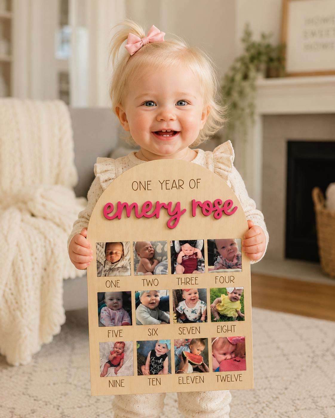 Newborn Photo Board: Laser Cut Birch Wood First Year Keepsake handmade by Ranch Haus Creations