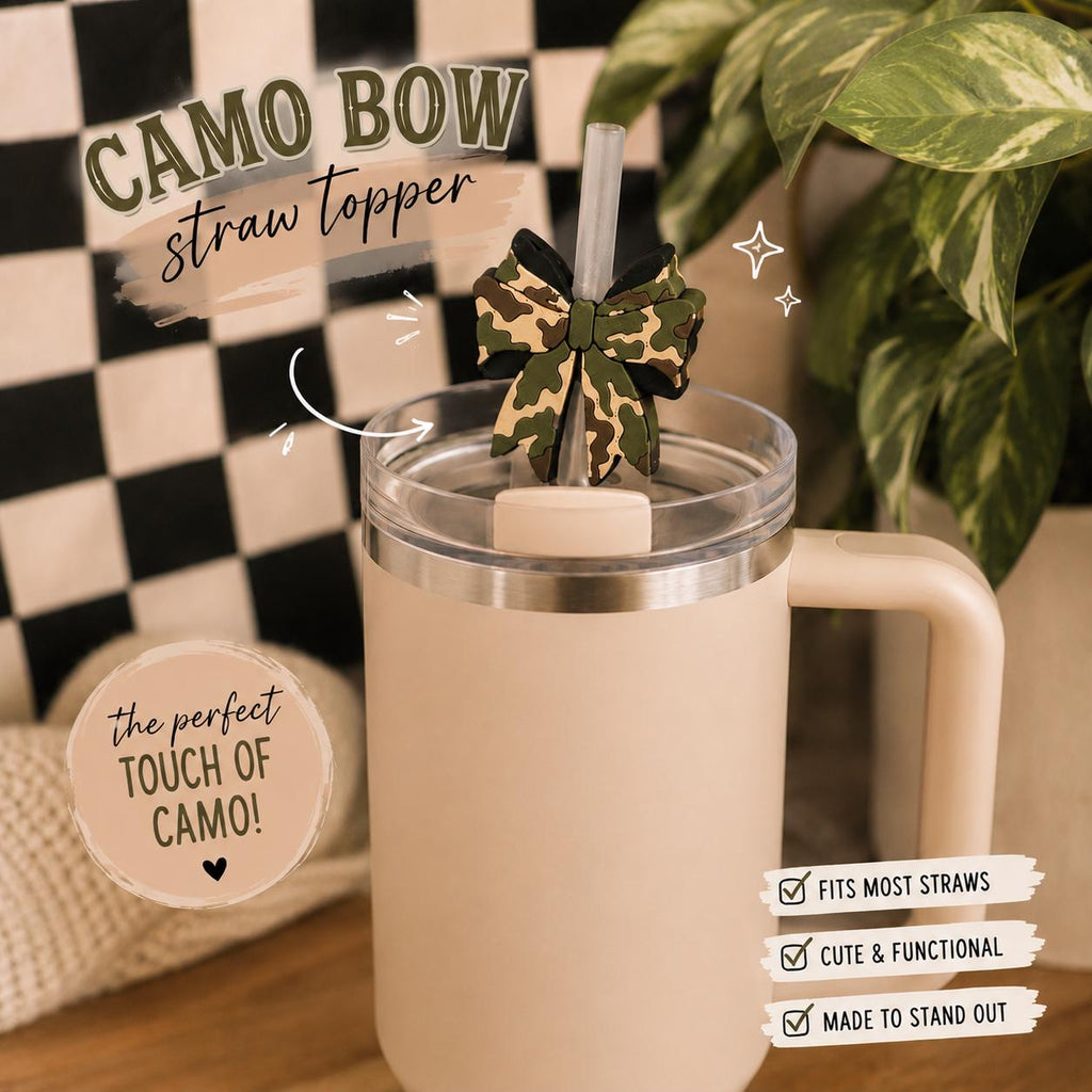 Camo Bow Straw Topper handmade by Ranch Haus Creations