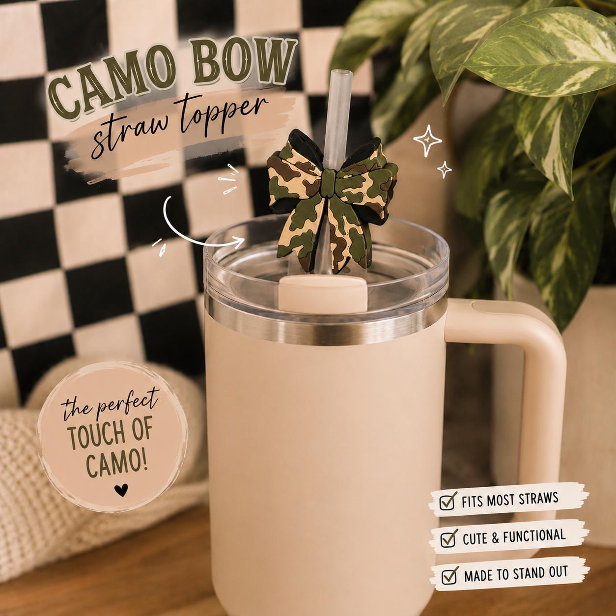 Camo Bow Straw Topper handmade by Ranch Haus Creations