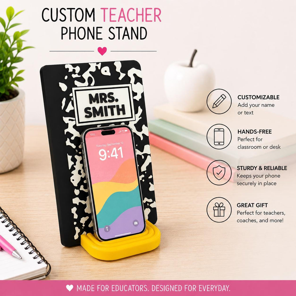 Personalized Teacher Phone Stand handmade by Ranch Haus Creations