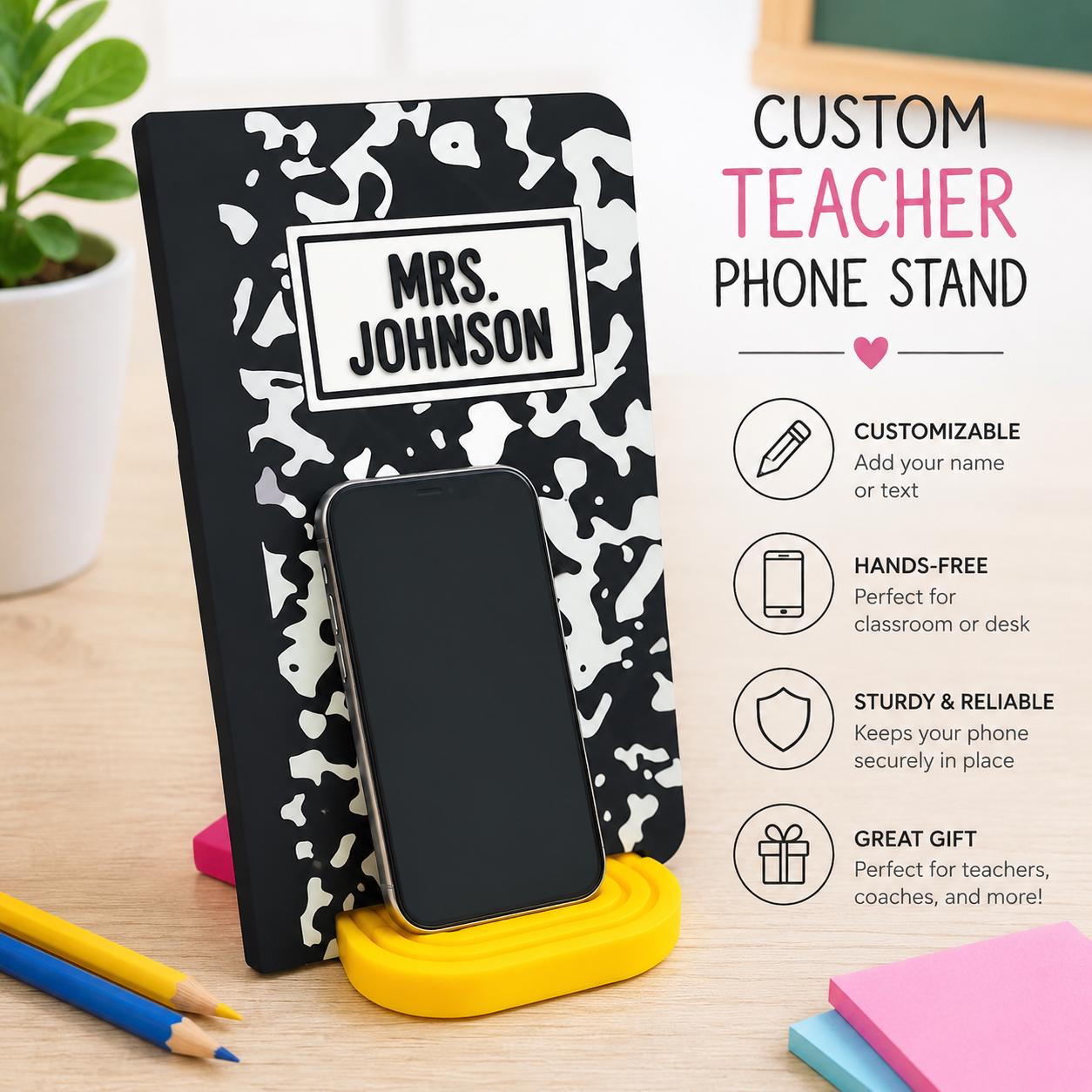 Personalized Teacher Phone Stand handmade by Ranch Haus Creations