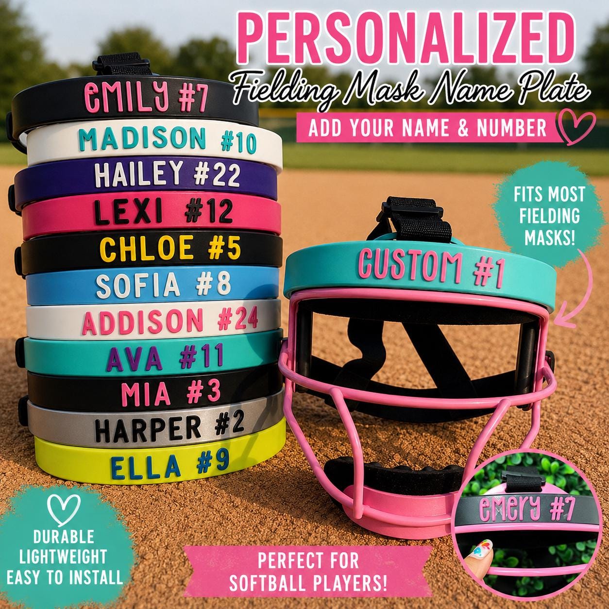 Personalized Softball Fielding Mask Name Plate handmade by Ranch Haus Creations
